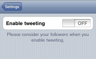 Please consider your followers when you enable tweeting.